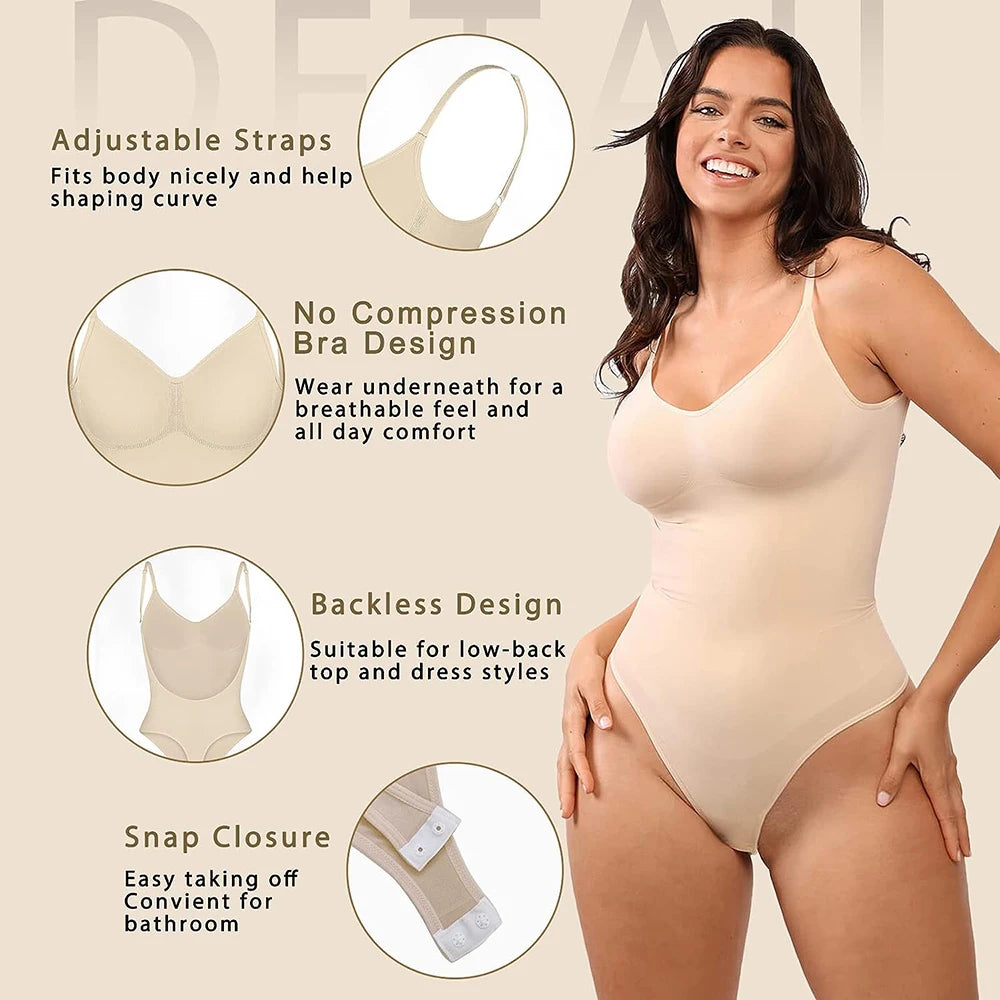 Womens Backless Bodysuits Shapewear Thong Seamless Tummy Control Butt Lifter Body Shaper Corset Slimming Camisole Tops